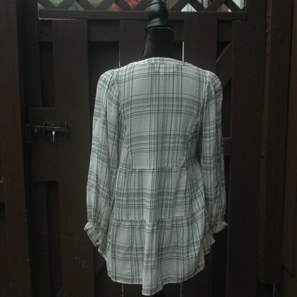 Anthropologie XSP Sparkly Floral Neckline Plaid Blouse NEW - Picture 7 of 7